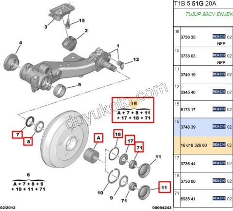 Arka Teker Rulmanı KİT P106 P206 P306 C31 (5PCS)
