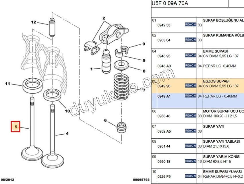 SUBAP EGZOZ DW10 8V X 4AD 9624774580