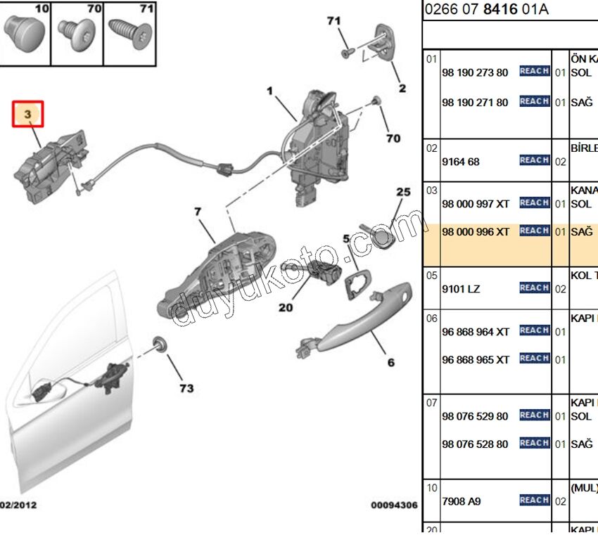 İç Açma Kolu Sağ Kapı P301