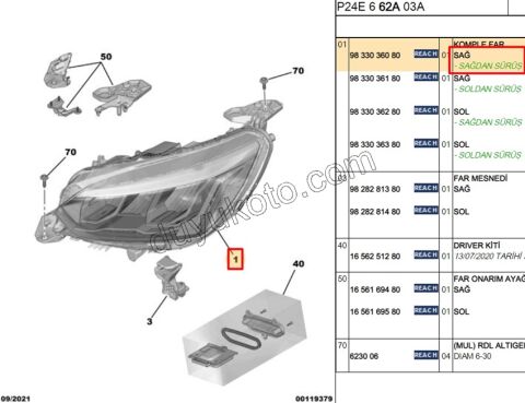 Peugeot 2008 Far Sağ ECO (Ledli) 2019/2023