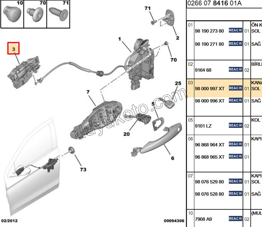 İç Açma Kolu Sol Kapı P301