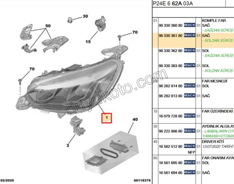Peugeot 208 2008 Far Sağ ECO (Ledli) 2019/2023