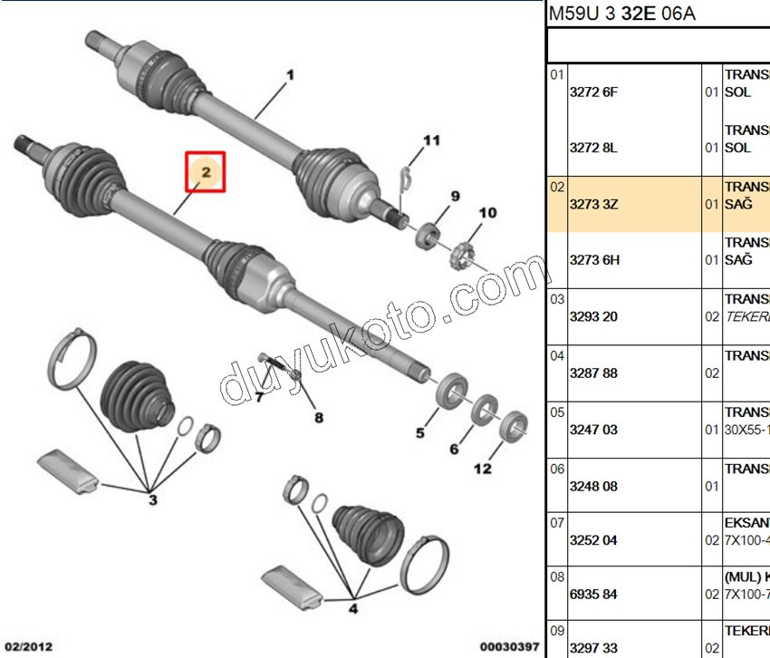 Aks Mili Sağ P307 XS2 TU5JP 1.6İ 16V Benzinli TIRTIR ABS'li