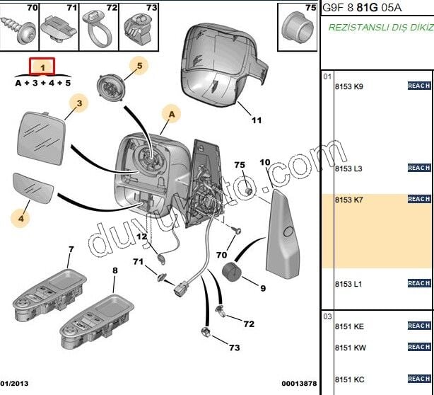 Peugeot Expert Citroen Jumpy Fiat Scudo Dikiz Aynası Sağ Elektirikli 2008/2016