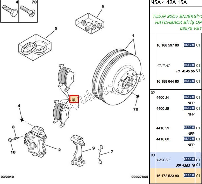 Fren Balatası Ön SACLI P106 P306 XS1 KABLO+