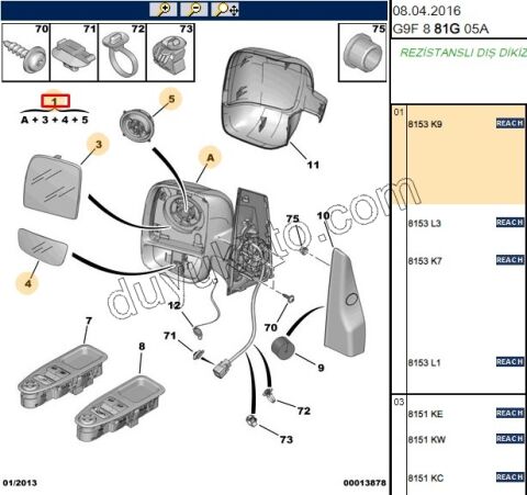 Peugeot Expert Citroen Jumpy Fiat Scudo Dikiz Aynası Sol 2008/2016