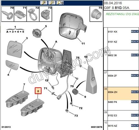 Ön Cam Açma Anahtarı Sol (Sürücü) EXP3 ELEK AYNA+