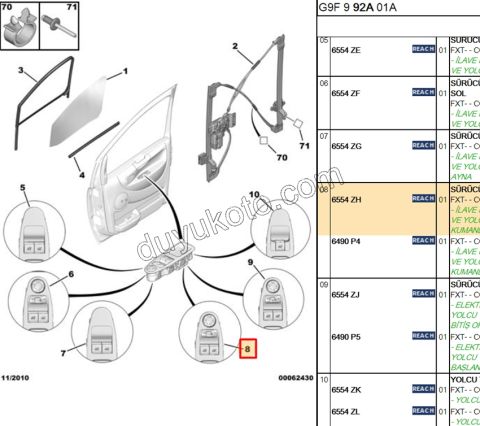 Ön Cam Açma Anahtarı Sol (Sürücü) EXP3 ELEK AYNA+