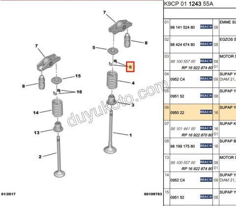 CEKIRDEK SUBAP TIRNAK 1.4HDİ/1.6HDİ Euro4 1.5HDİ Euro6