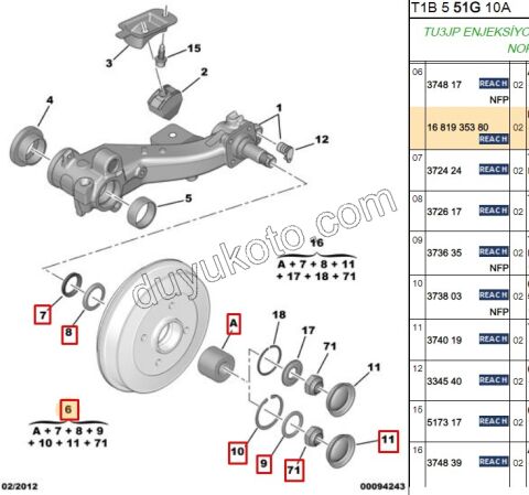 Arka Teker Rulmanı KİT P206 P306 (6 PCS)