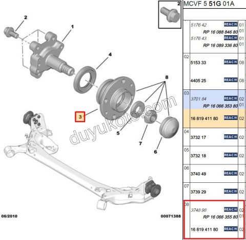 Arka Teker Rulmanı KİT (Poryalı) PBP FRN TEK