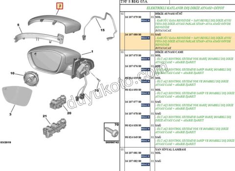 Peugeot 308 Dikiz Aynası Kapağı Sağ 2013/2017