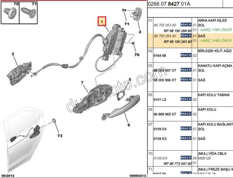 KILIT KAPI IC ARKA R P301 ENO 9675505480 VAR
