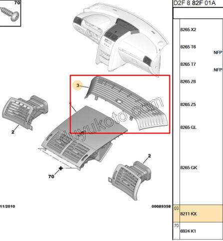 Kalorifer Hava Izgarası Orta Konsol Üstü P407