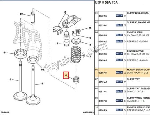 Subap Keçesi (Şapkalı) DW10 8V 6MM