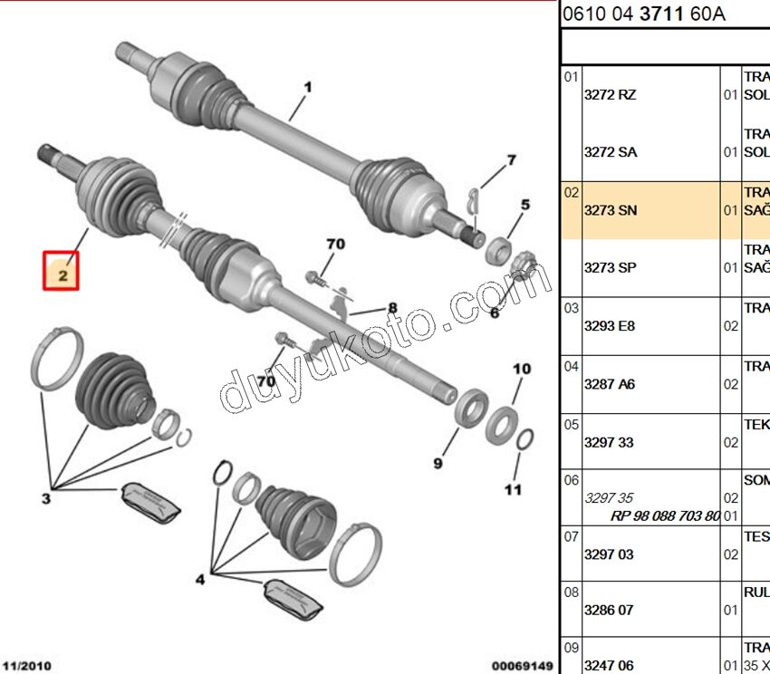 Aks Mili Sağ C53 DW10 8V OTOM. 6 VIT AM6C1