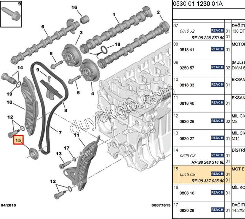 DISLI ZINCIR KRANK ON ALT UFAK EP3 1.6VTi 120HP DTS