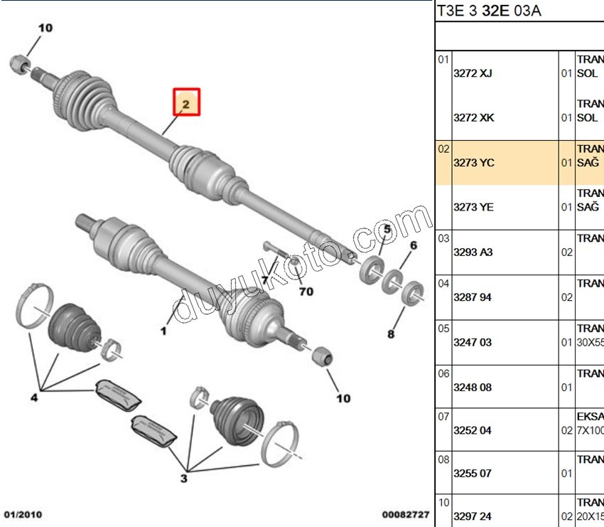 Aks Mili Sağ P206+ PLUS 1.4HDİ Euro4 02/11