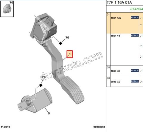 PEDAL GAZ 1.6HDİ Euro4 P207 P307 P3081 CRUZ YOK 5PIN