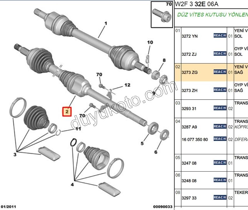 Aks Mili Sağ P5081 1.6HDİ Euro5 MCP VE MANUEL SANZ