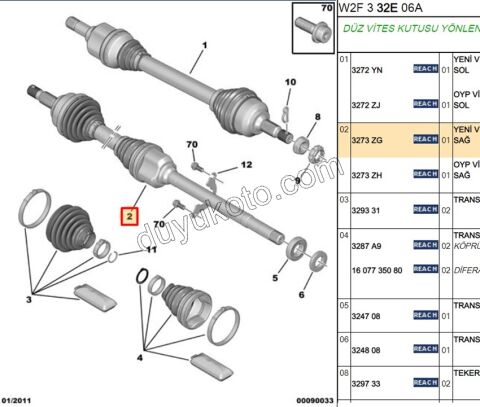 Aks Mili Sağ P5081 1.6HDİ Euro5 MCP VE MANUEL SANZ