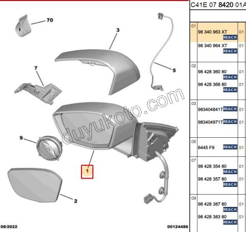 Citroen C4 Dikiz Aynası Sağ 2020/2024