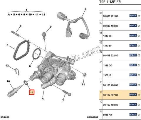ORING CONTA ISI MUSURU TERMOSTAT 1.6VTi 120HP DW10F