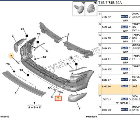 Peugeot 206sw 107 Expert Citroen C1 Jumpy Fiat Scudo Reflektor (Kedi Gözü) Arka Sağ 2002/2024