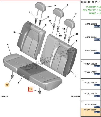 KLIPS ARKA KOLTUK ALT P301 C33A P2008 KISA