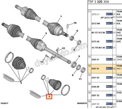 Aks Mili İç Körüğü (Şanzıman Tarafı)   PRT