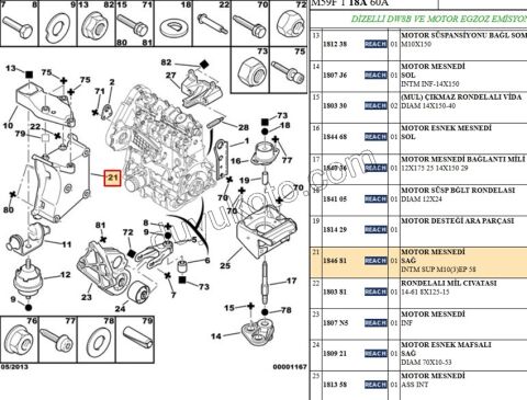 AYAK MOTOR TAKOZ BAGLANTI R PRT2 1.9D, 1998/2003 96285843