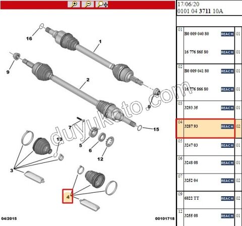 Aks Mili İç Körüğü (Şanzıman Tarafı) Lale Tip  TIP TU3JP TU3A ET3J4 1.4HDİ Euro4 02/11 P206