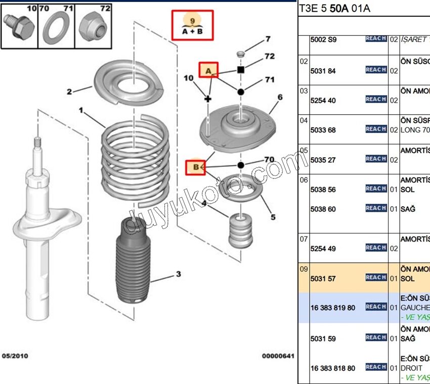Ön Amortisör Sol  Üst Takozu Kit P206