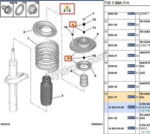 Ön Amortisör Sol  Üst Takozu Kit P206