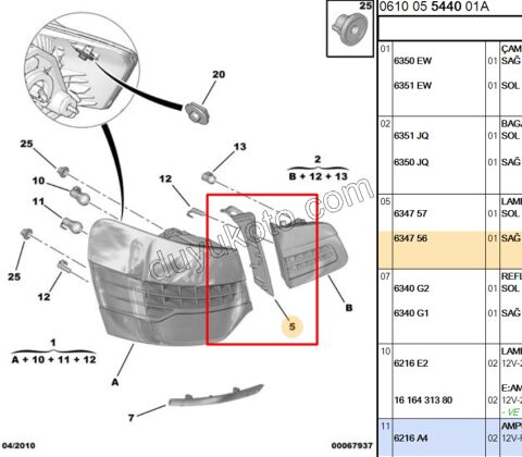 Citroen C5 Stop Yan Kapak Sağ 2008/2012
