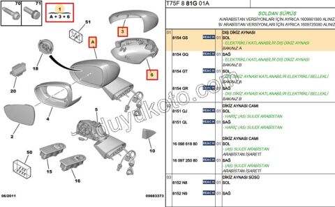 Peugeot RCZ Dikiz Aynası Sol 2010/2013