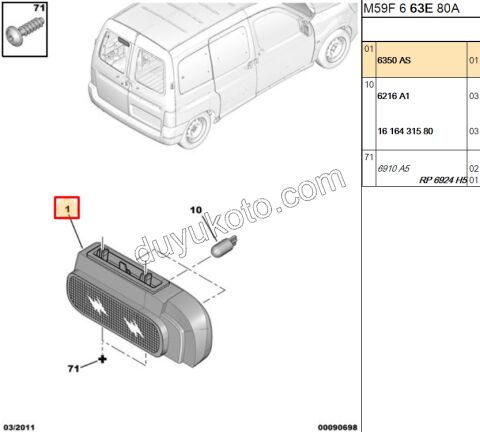 Peugeot Partner İlave 3. Fren / Stop Lambası (Bagaj Kapak Çift) 1997/2009