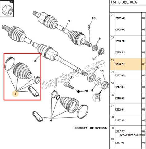 Aks Mili Dış Körüğü (Teker Tarafı)   P206 P207 P307 PRT2 C3