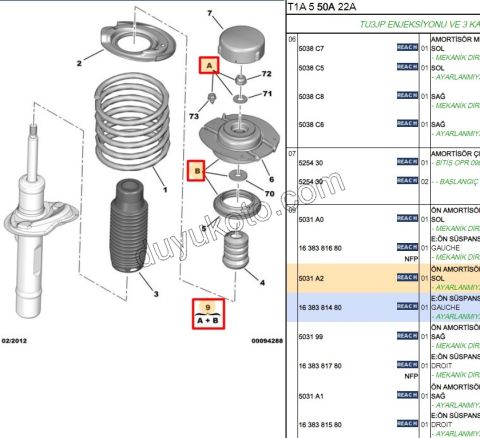 Ön Amortisör Sol  Üst Takozu Kit P206 5031.57