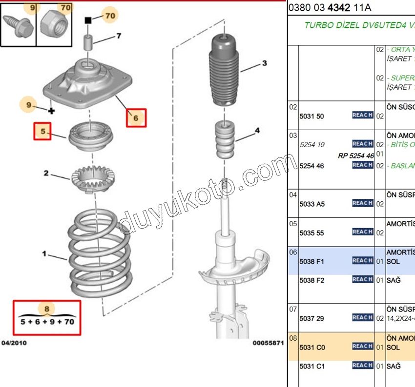 Ön Amortisör Sol  Üst Takozu Kit SCD1 SCD3 TEK