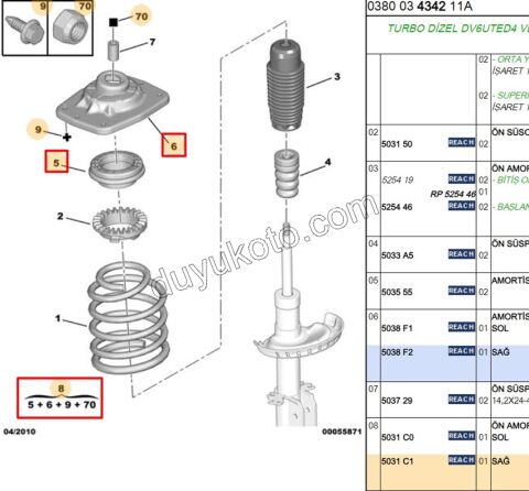 Ön Amortisör Sağ Üst Takozu Kit SCD3 TEK