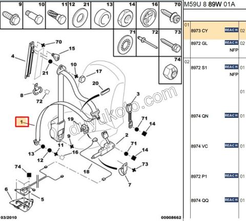Ön Sağ/Sol Emniyet KemeriPRT1 PRT2 PRT3