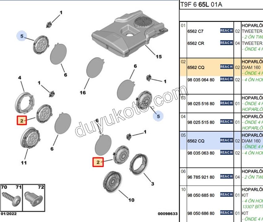 208 2008 308 C4 Ön Kapı Hoparlör 16cm