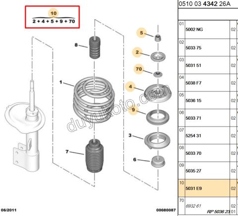 Ön Amortisör üst Takozu Kit  C41 P307 PRT3 TEK