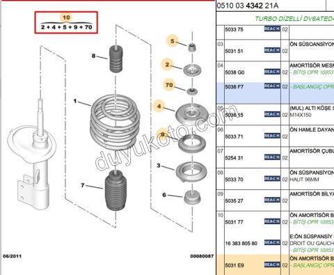 Ön Amortisör üst Takozu Kit  C41 P307 PRT3 TEK