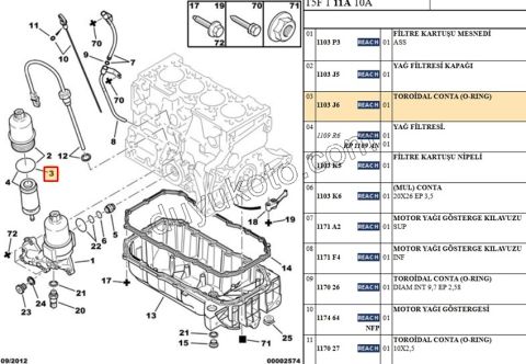 ORING CONTA YAG FILTRE KAPAK 1.6İ 16V Benzinli YMTU3JP 1109.AN E149133