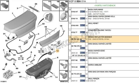 Bagaj İçi Reflöktör Tutucu Kapak P508