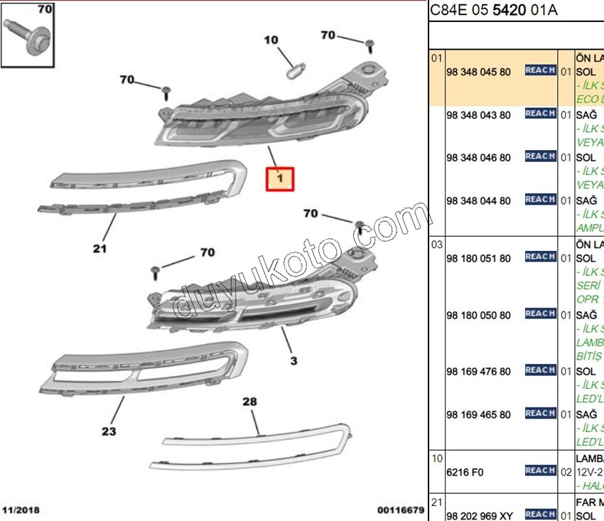 Citroen C5 Aircross Gündüz Farı Sol ECO+ TEK PARCALI 2019/2022