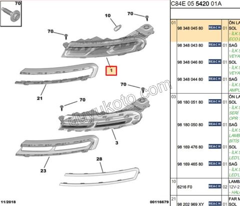 Citroen C5 Aircross Gündüz Farı Sol ECO+ TEK PARCALI 2019/2022