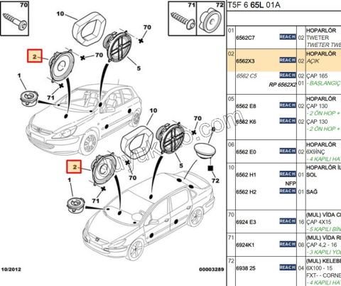 206 207 307 Partner C4 Ön Kapı Peugeot 407 Arka Kapı Hoparlör 16.5cm